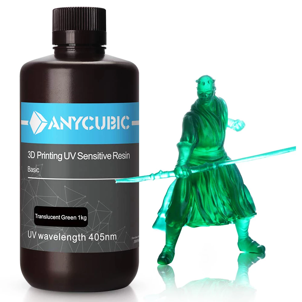 Anycubic 1kg 3D Printer Resin Filament, 405nm UV Plant-Based Rapid Resin, High Precision, Quick Curing, Transparent Green 1 Anycubic 1kg 3D Printer Resin Filament, 405nm UV Plant-Based Rapid Resin, High Precision, Quick Curing, Transparent Green