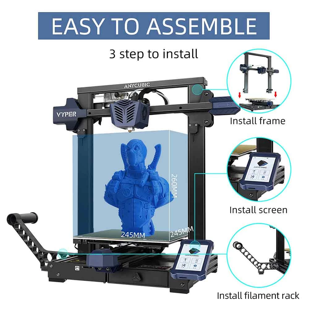 Anycubic Vyper 3D Printer, Auto Leveling, Stepper Drivers, 4.3" Display, 245x245x260mm 2 Anycubic Vyper 3D Printer, Auto Leveling, Stepper Drivers, 4.3" Display, 245x245x260mm - Image 2