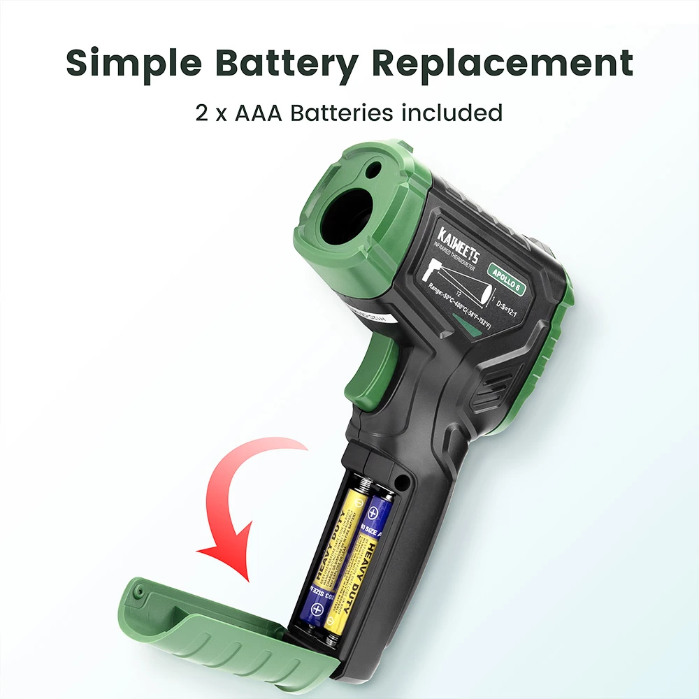 KAIWEETS Apollo 6 Non-Contact Infrared Thermometer (NOT for Humans), Temperature Gun - Black with Dark Green 6 KAIWEETS Apollo 6 Non-Contact Infrared Thermometer (NOT for Humans), Temperature Gun - Black with Dark Green - Image 6