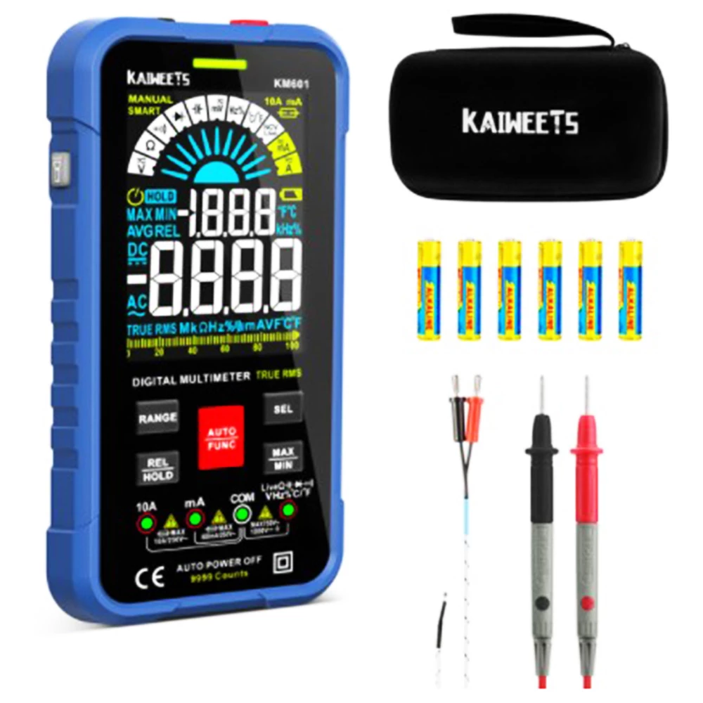KAIWEETS KM601 Digital Multimeter, 10000 Counts True-RMS Meter, Smart Mode Manual Mode, LED Lightning Jacks, Auto-Lock - Blue 1 KAIWEETS KM601 Digital Multimeter, 10000 Counts True-RMS Meter, Smart Mode Manual Mode, LED Lightning Jacks, Auto-Lock - Blue