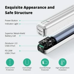 ZENDURE SuperMini 5K 5000mAh 20W Portable Power Bank, X-Charge Mode, ZEN+2.0 Technology, 1 x USB-C, 1 x USB-A, Purple -US Consumer Electronics Shop ZENDURE SuperMini 5K Portable Power Bank Purple 501492 4