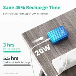 ZENDURE SuperMini 10000mAh 20W PD Power Bank, ZEN+2.0 Technology, 1x USB-C, 2 x USB-A, Blue -US Consumer Electronics Shop ZENDURE SuperMini Portable Power Bank Blue 501483 2