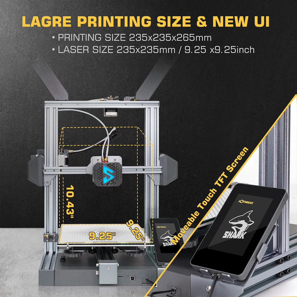 LOTMAXX Shark V3 3D Printer Laser Engraver, Auto Leveling, Dual Extruder, Dual-Color Printing, Glass Build Plate, 235*235*265mm 5 LOTMAXX Shark V3 3D Printer Laser Engraver, Auto Leveling, Dual Extruder, Dual-Color Printing, Glass Build Plate, 235*235*265mm - Image 5